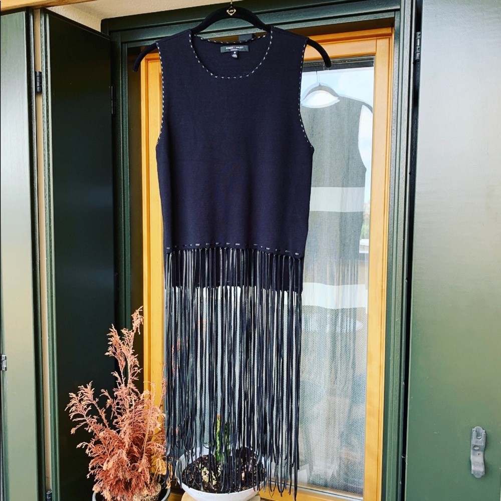 Romeo & Juliet Couture top w/ long leather fringe